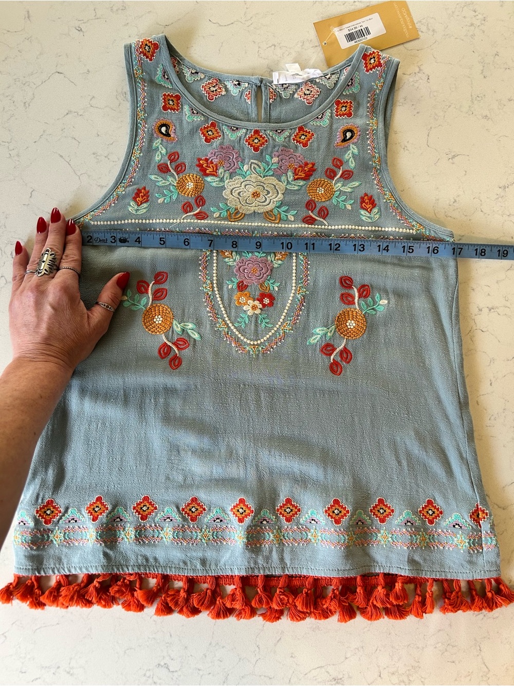 NWT THML The Waylon Tassel Embroidered Tank Top Boho Sleeveless - Picture 10 of 14
